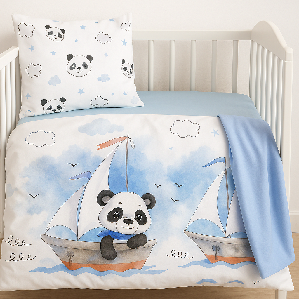 Dětské povlečení do postýlky - pandy modré
