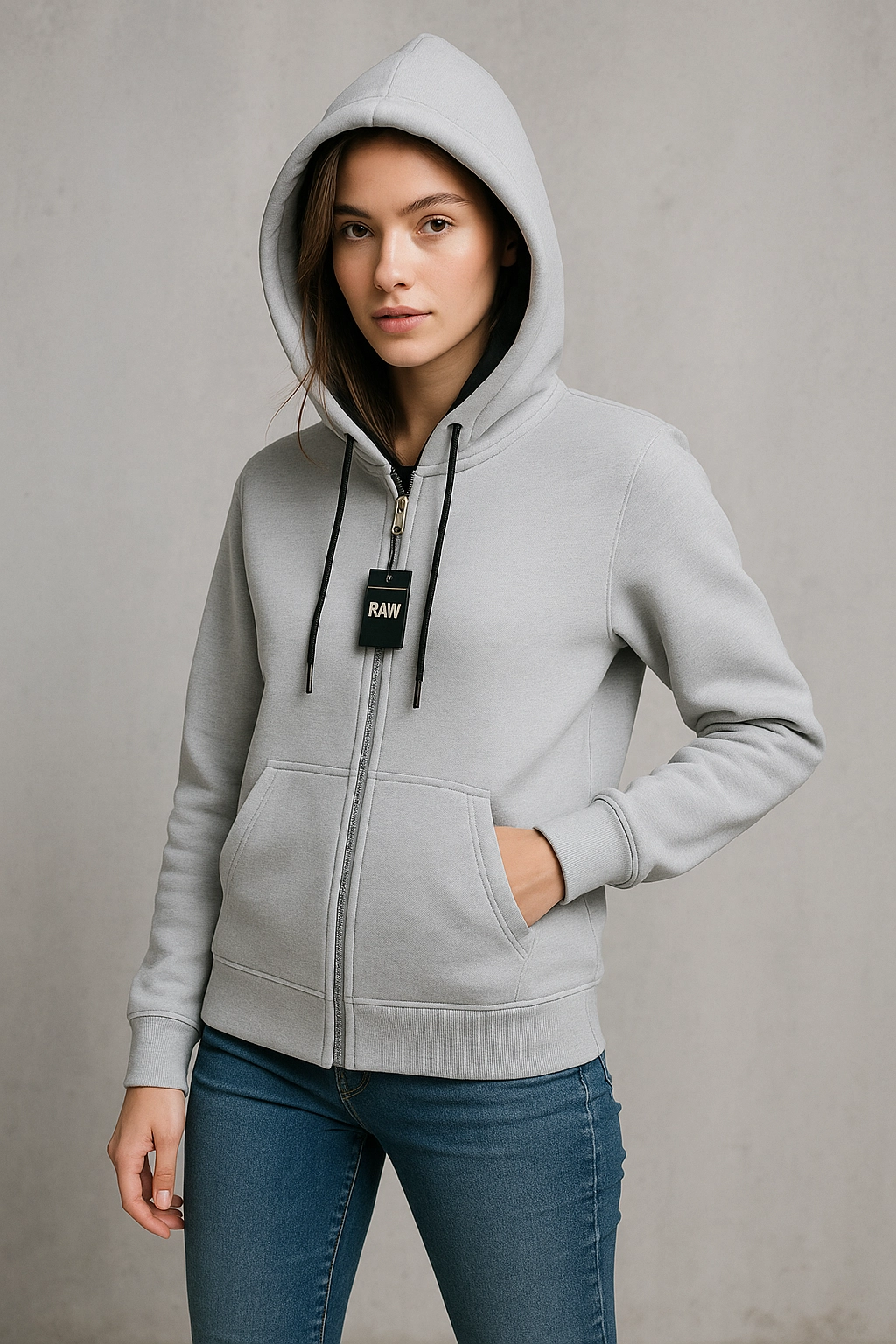  Dámská mikina s fleecem na zip s kapucí – světle šedá