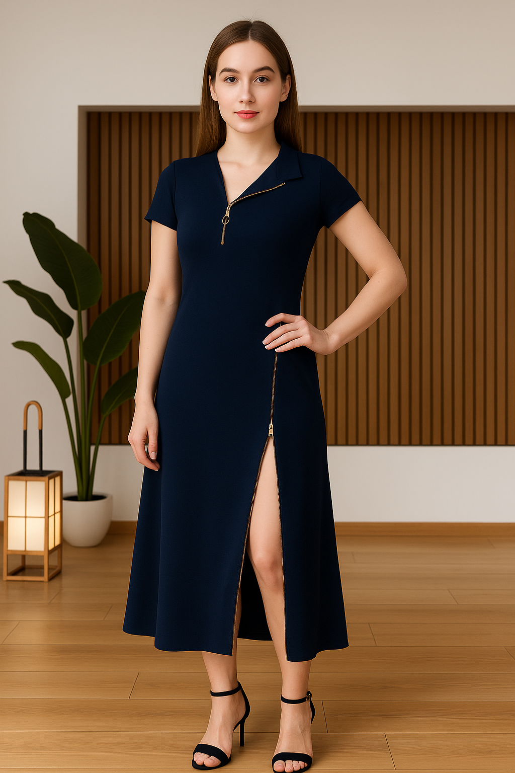 Elegantní šaty se výstřihem na zip