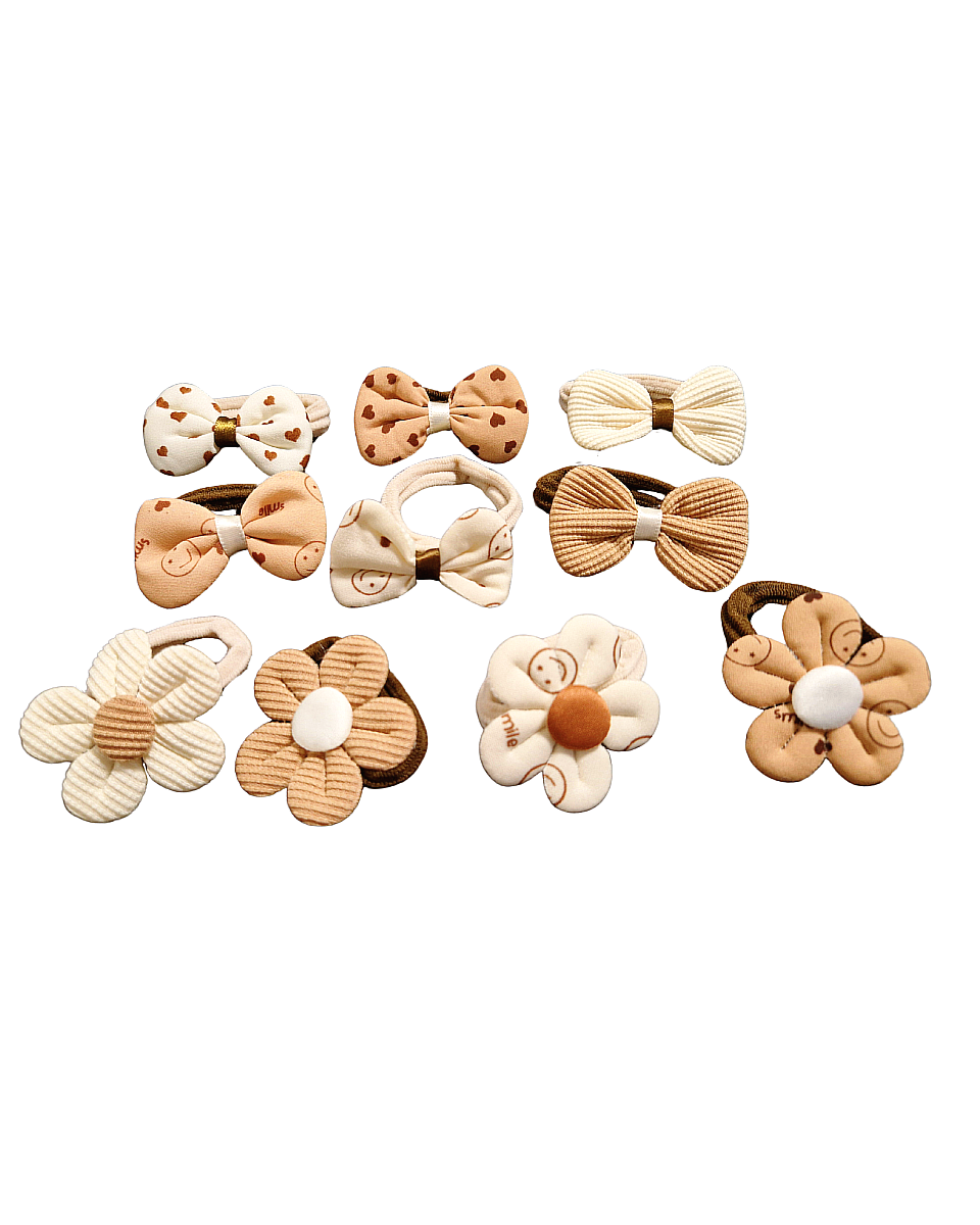 Gumičky do vlasů s květinou a mašlí 2ks