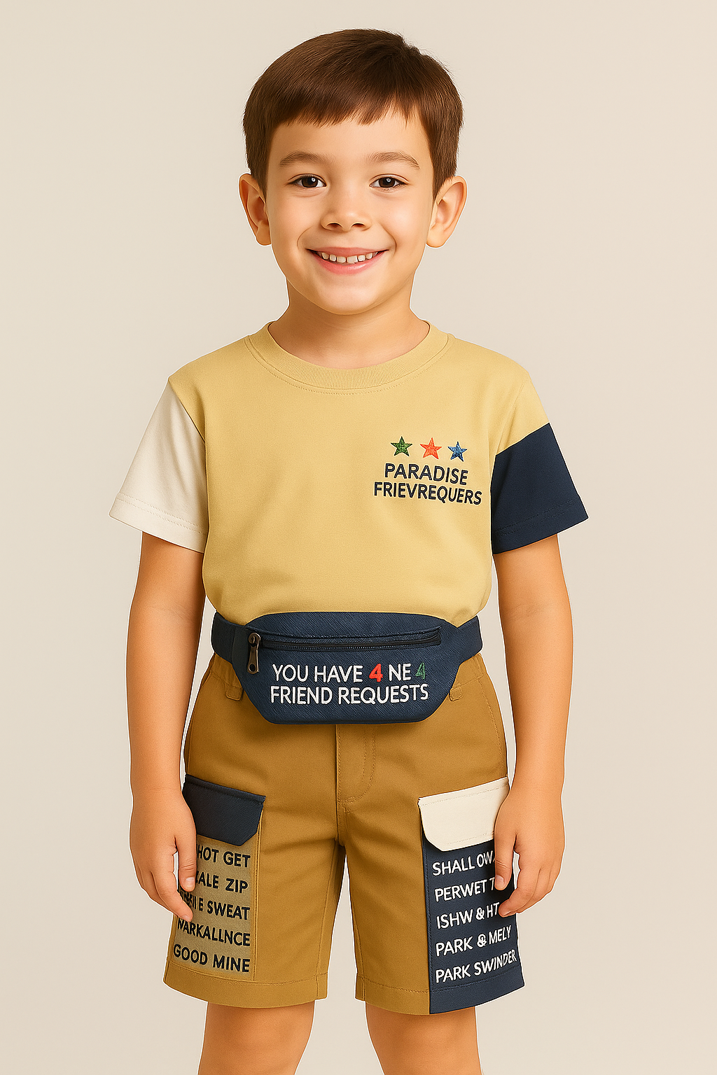 Moderní chlapecká souprava tričko+kraťasy a brašnou 