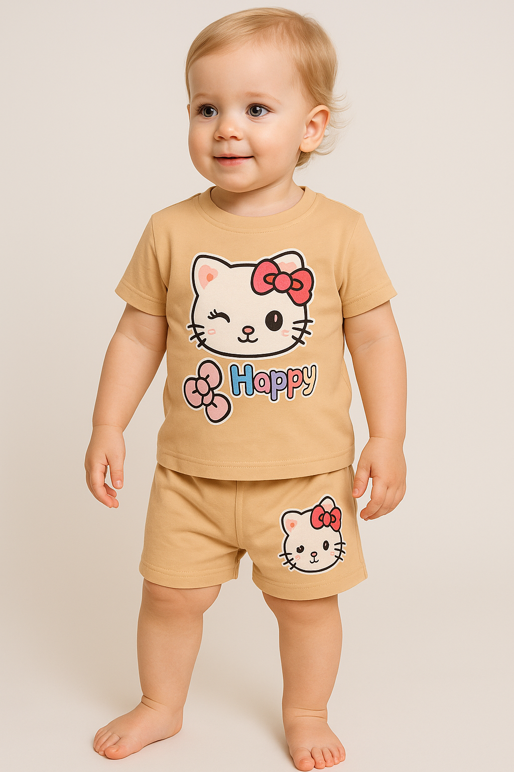 Dětská letní souprava s potiskem kočičky 