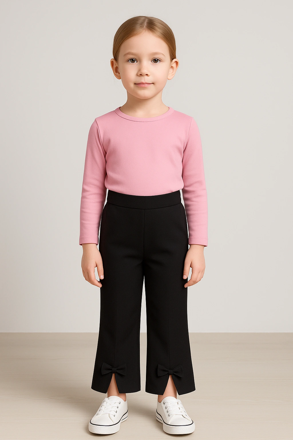 Módní dívčí kalhoty široké s rozparek a mašlí 