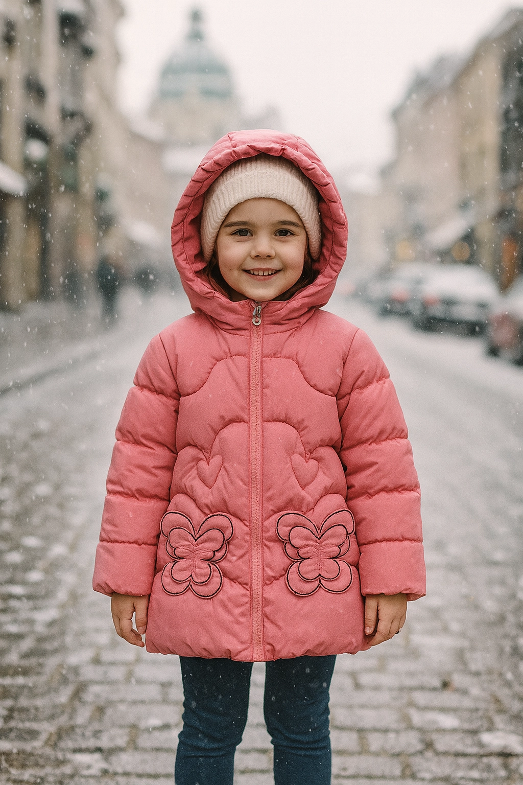 Dívčí zimní bunda s motivem Motýlek 