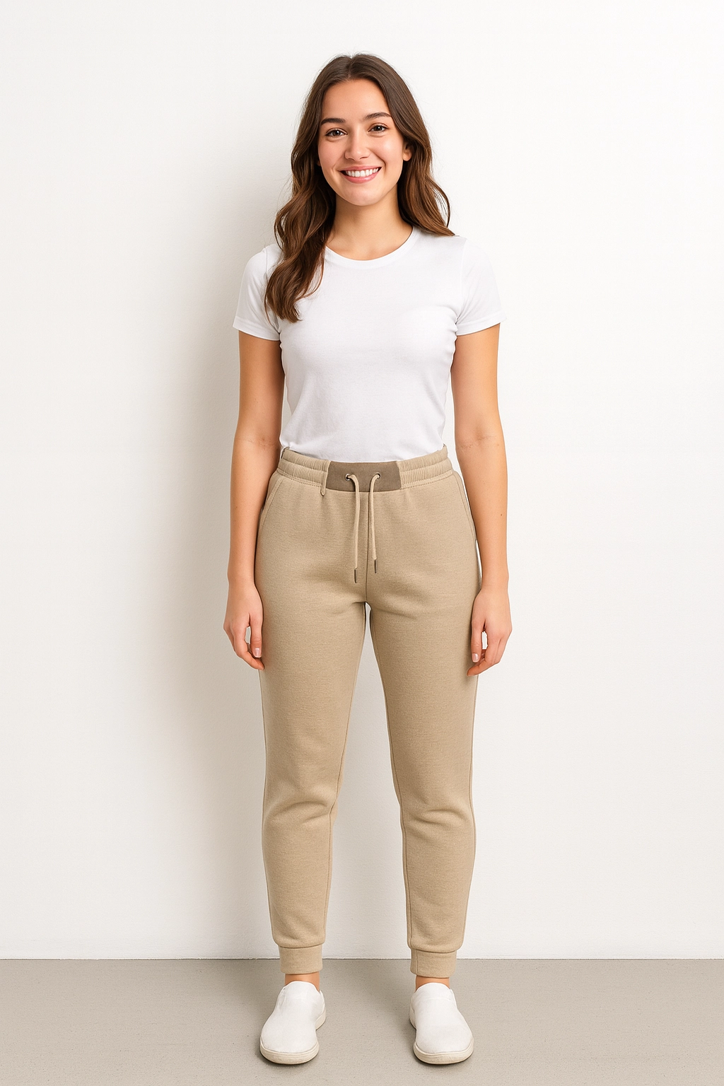 Dámské tepláky s fleecem – béžové