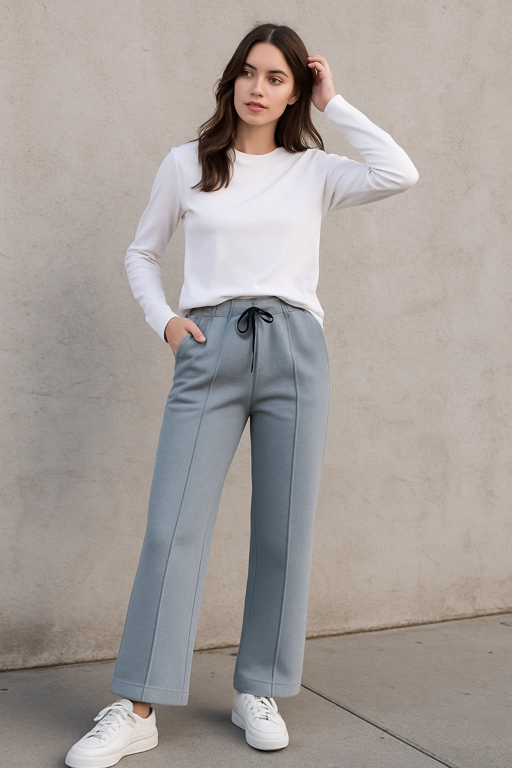 Dámské rozšířené tepláky s fleecem – světle šedé