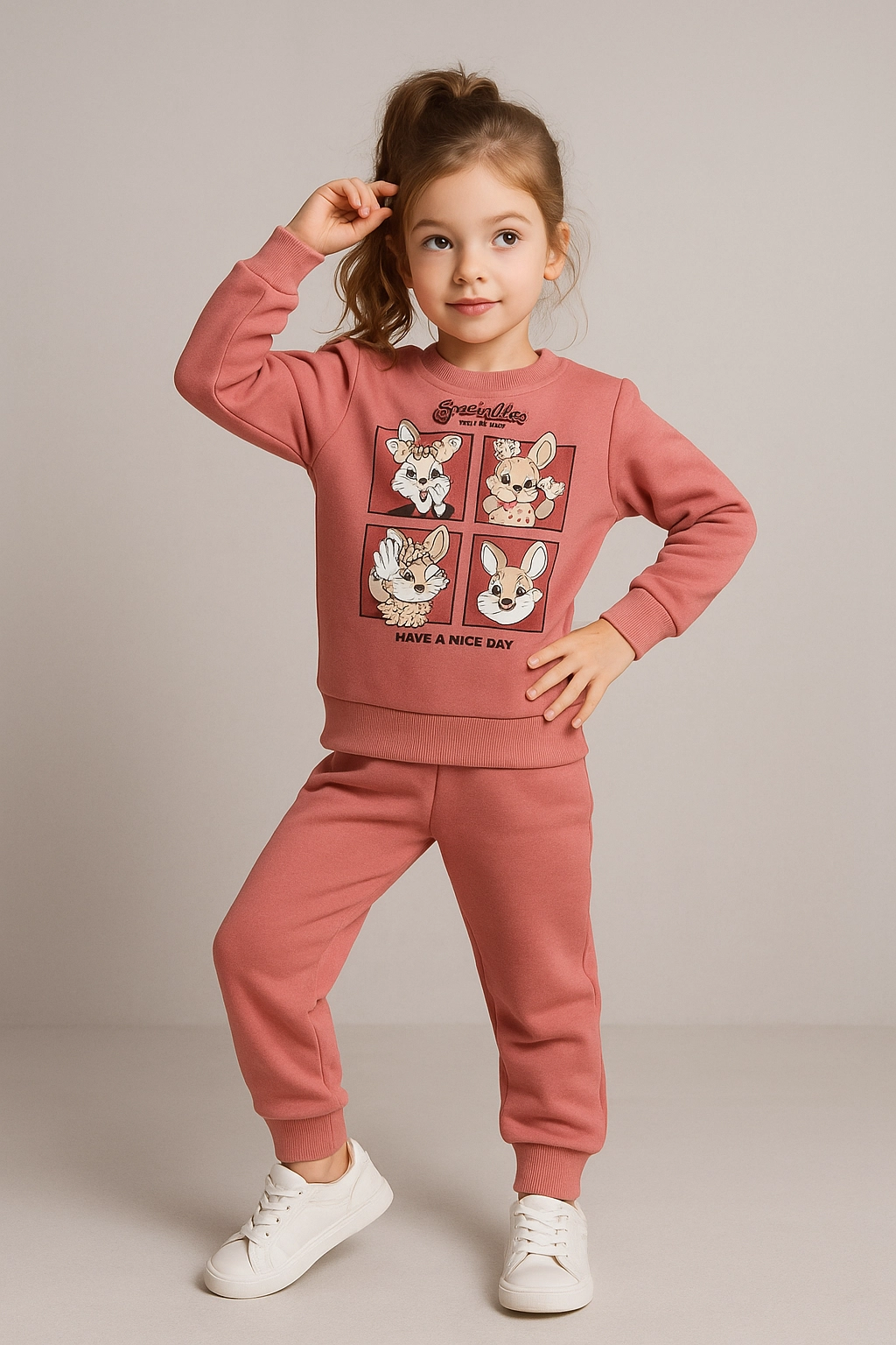 Dívčí tepláková souprava s fleecem a potiskem 