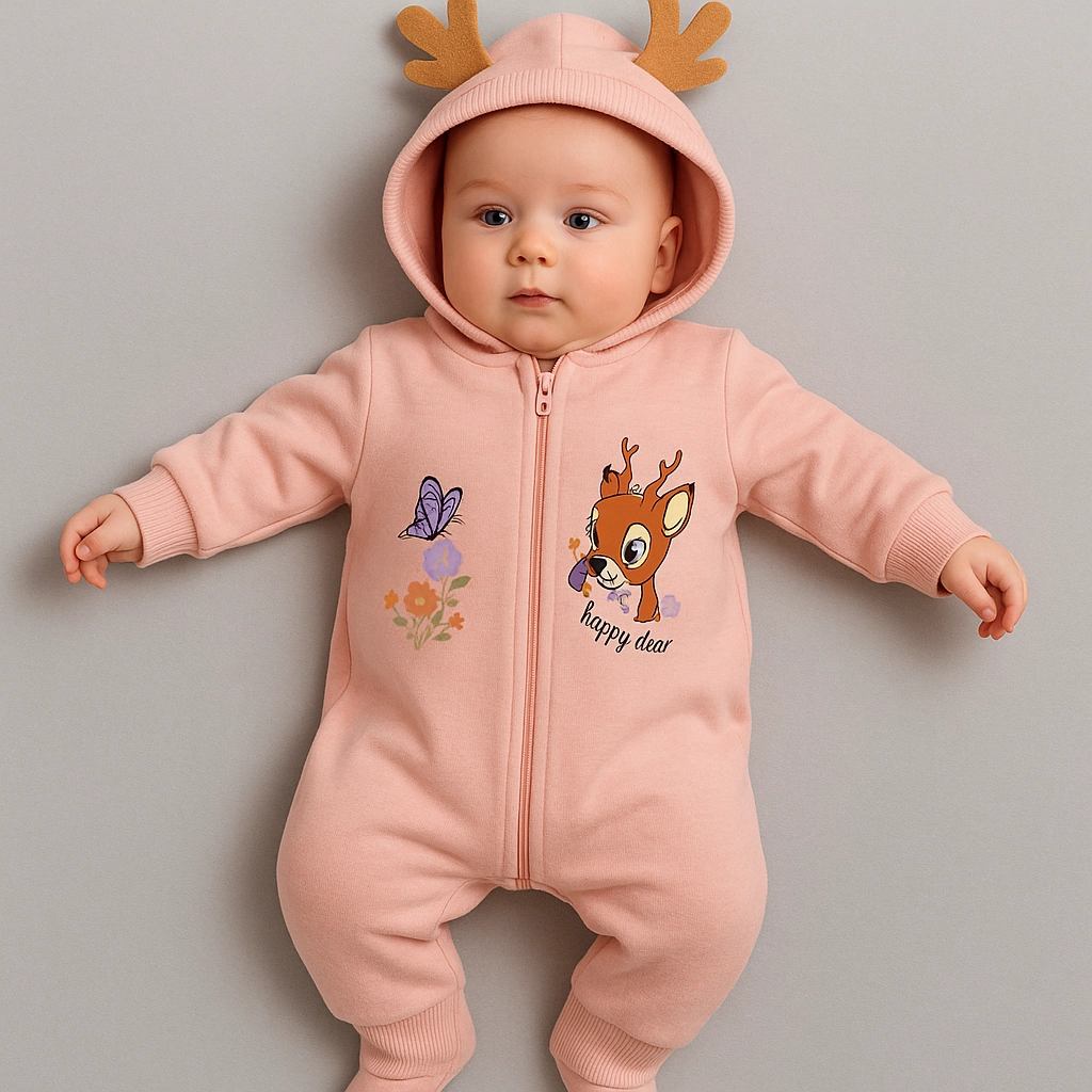 Kombinéza pro miminka s potiskem a textilní jeleními parohy