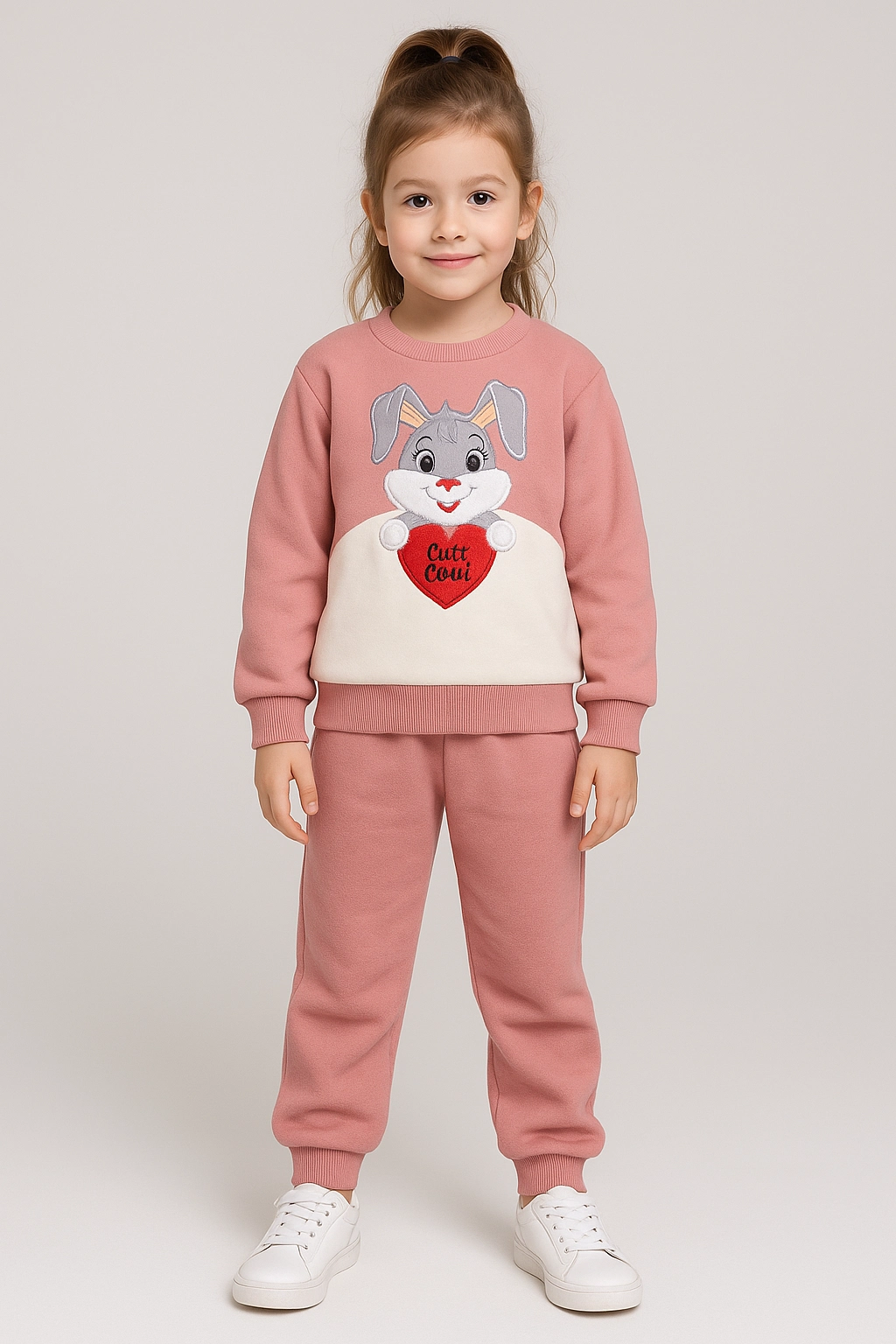 Dívčí tepláková souprava s fleecem a potiskem králíček 