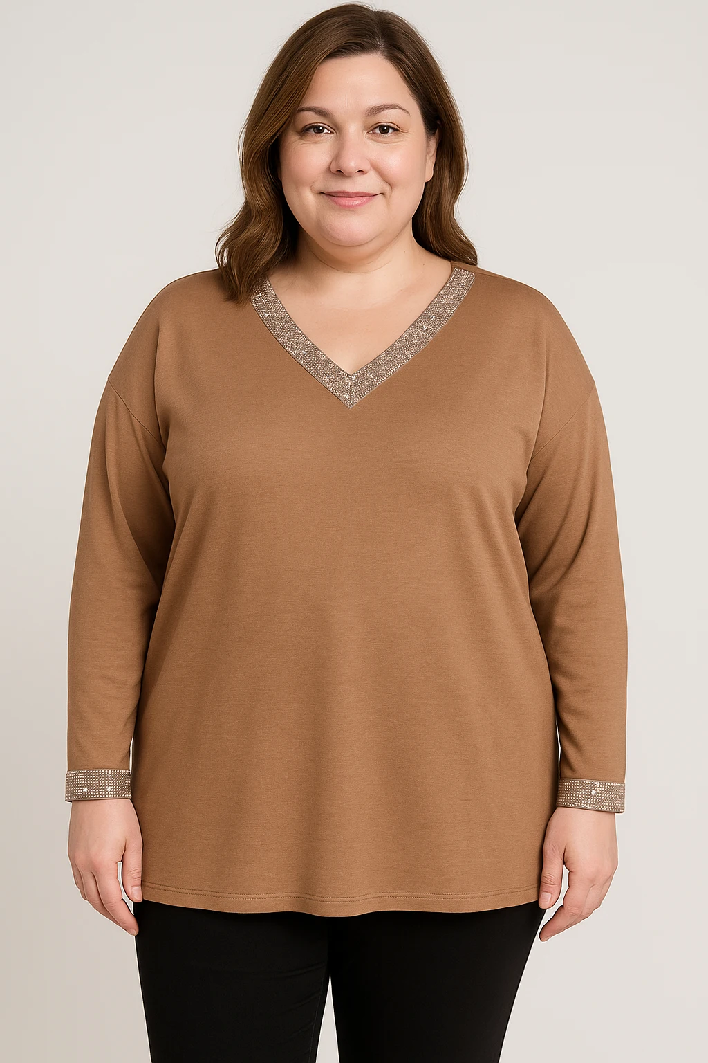 Hnědá halenka s výstřihem do V