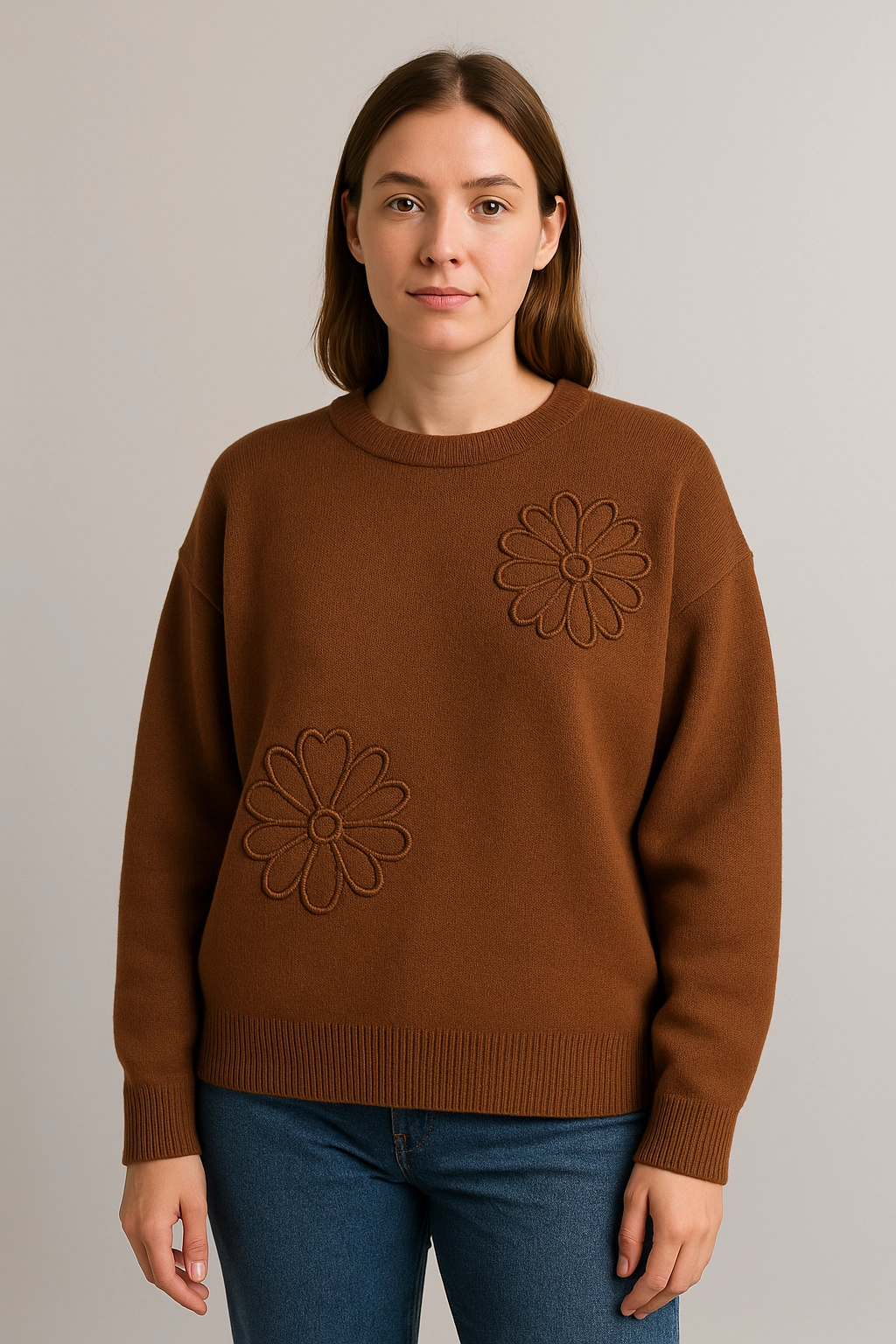 Dámský svetr pletený s kvetičky One Size 