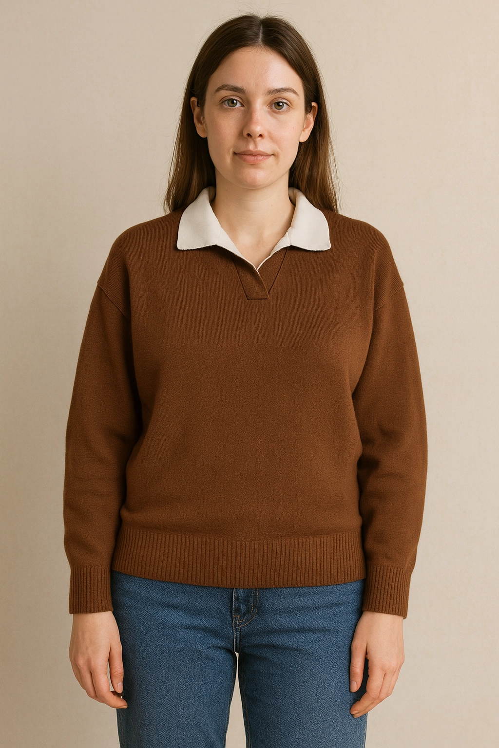 Dámský pletený svetr s límečkem ve dvou vrstvách