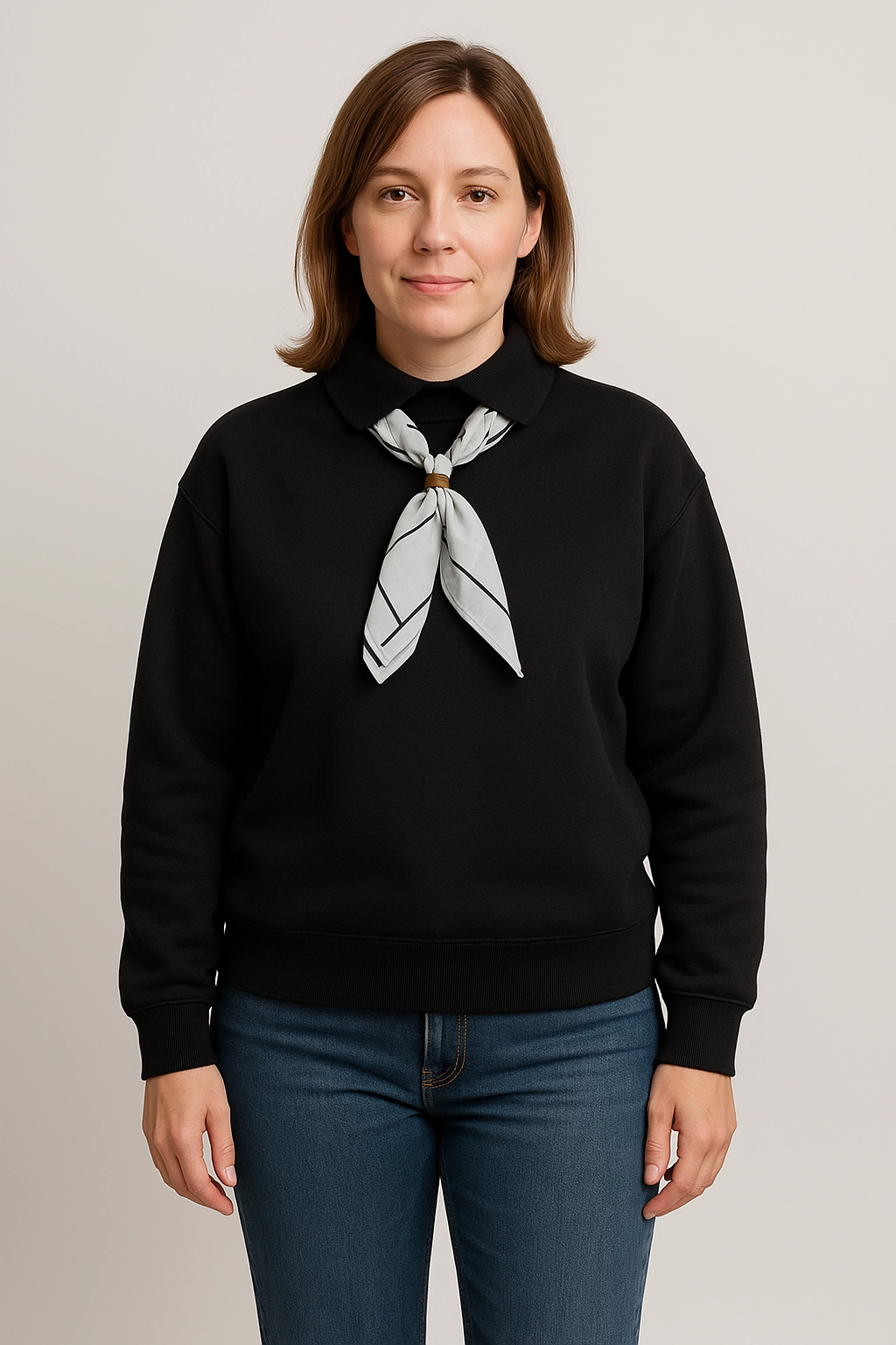 Dámská černá fleecová mikina s límečkem a šátkem