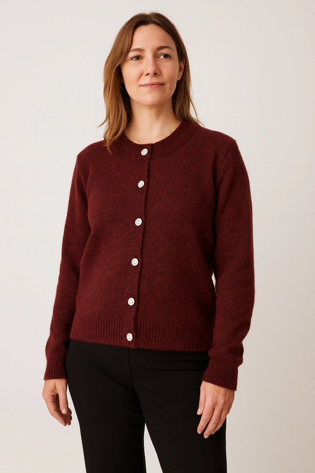 Dámský One Size kardigan vínové červené barvě s knoflíky 