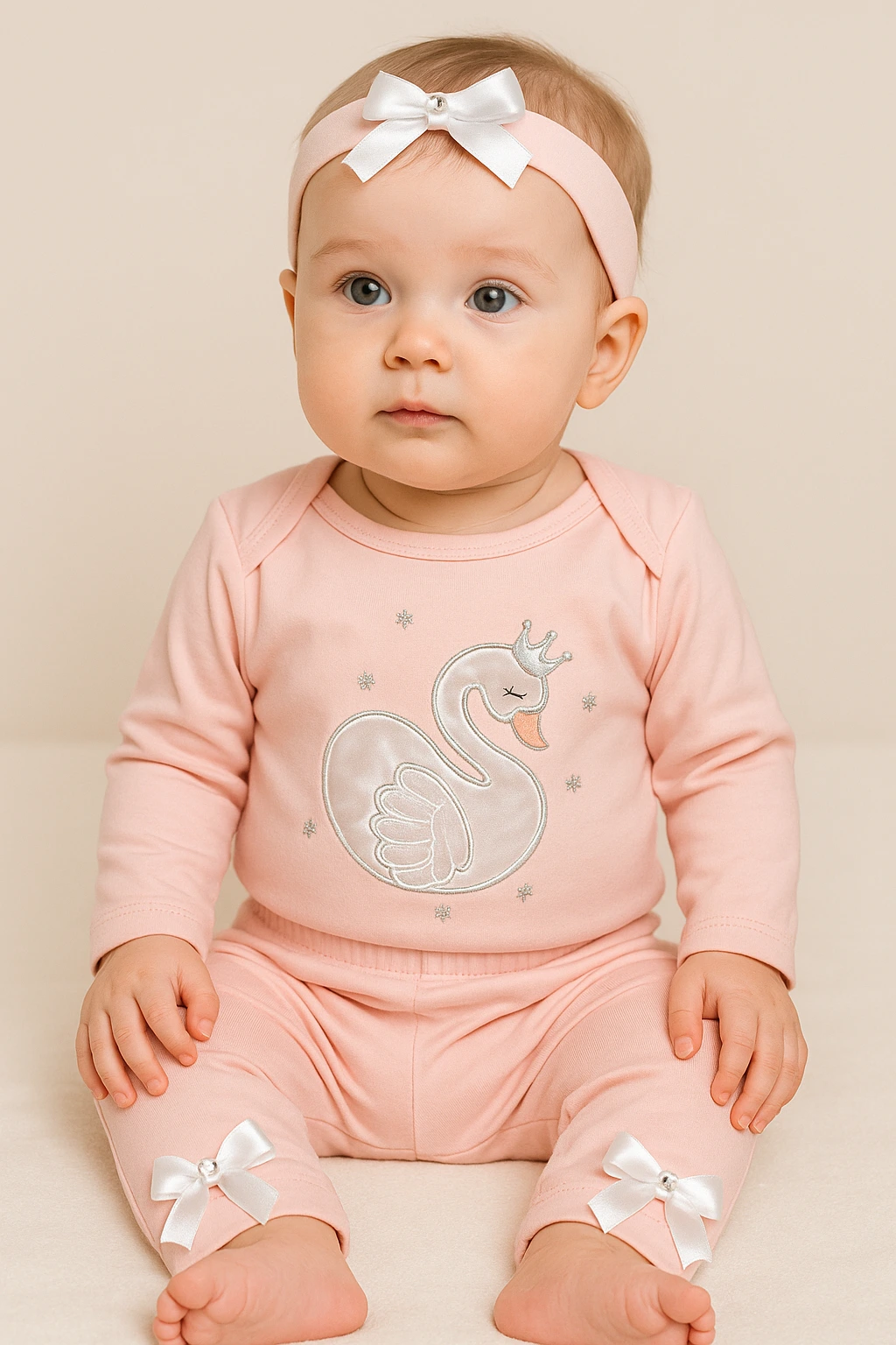 Roztomilá Sada oblečení pro miminka bodyček, kalhoty a čelenka 