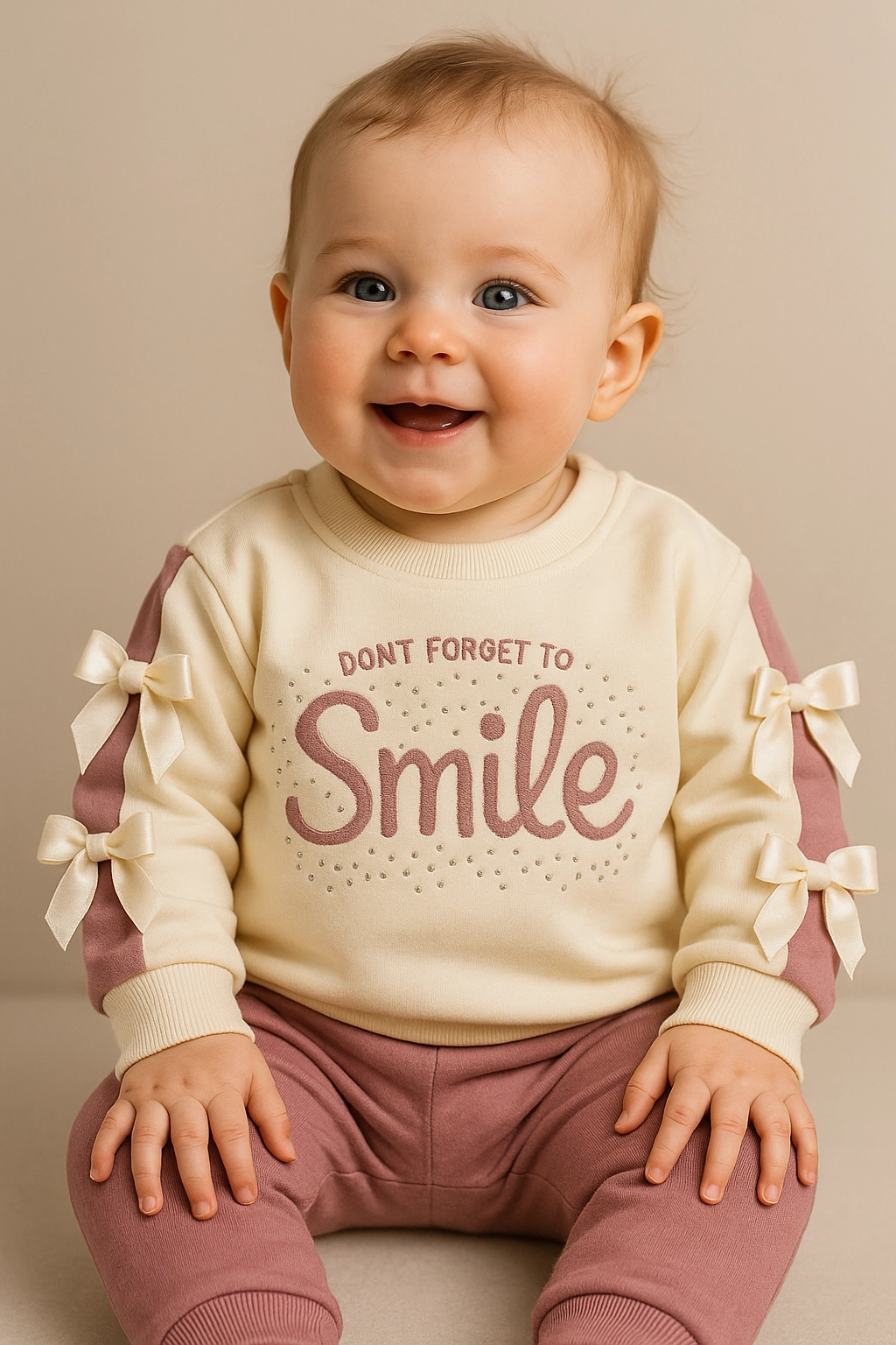 Tepláková souprava pro miminka s potiskem a mašlí 