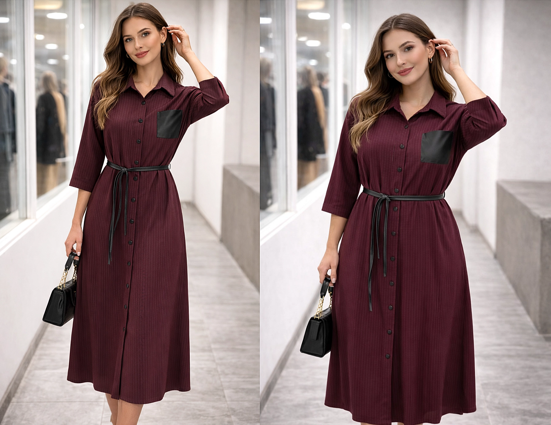 Dámské Tmavě vínové košilové šaty 