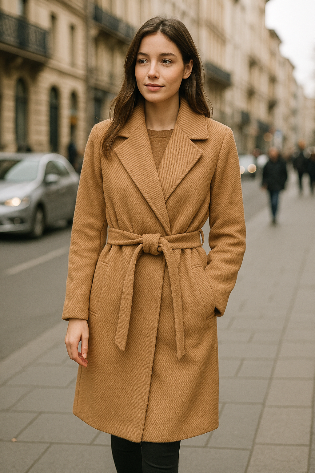 Kabát s páskem hnědý 