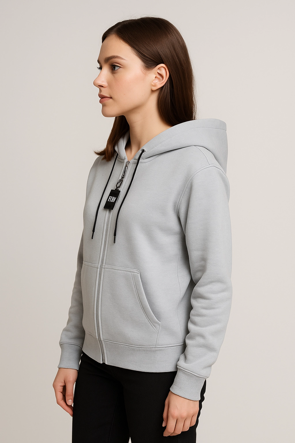  Dámská mikina s fleecem na zip s kapucí – světle šedá