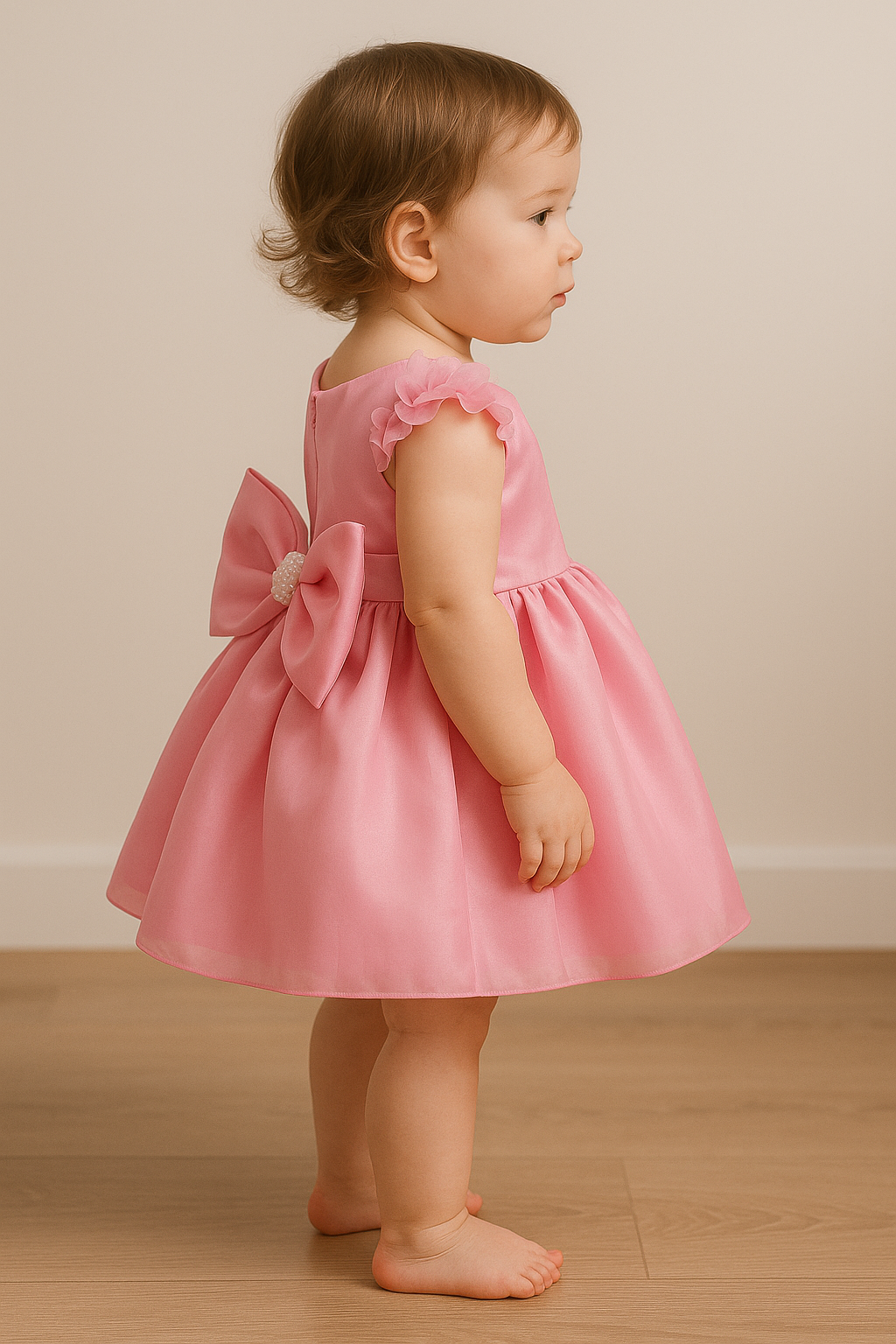 Dětské šaty s mašlí-Růžová 8-12 měsíce 