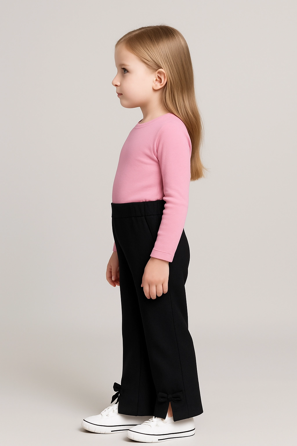 Módní dívčí kalhoty široké s rozparek a mašlí 