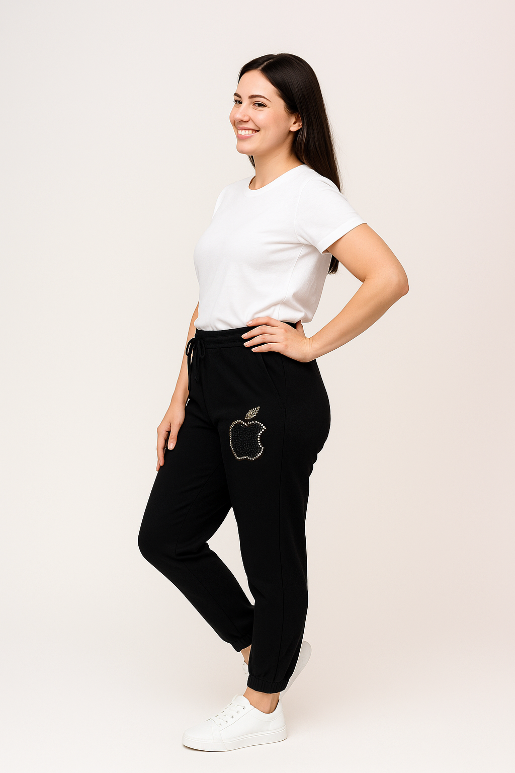 Dámské široké tepláky s lesklým kamínky 