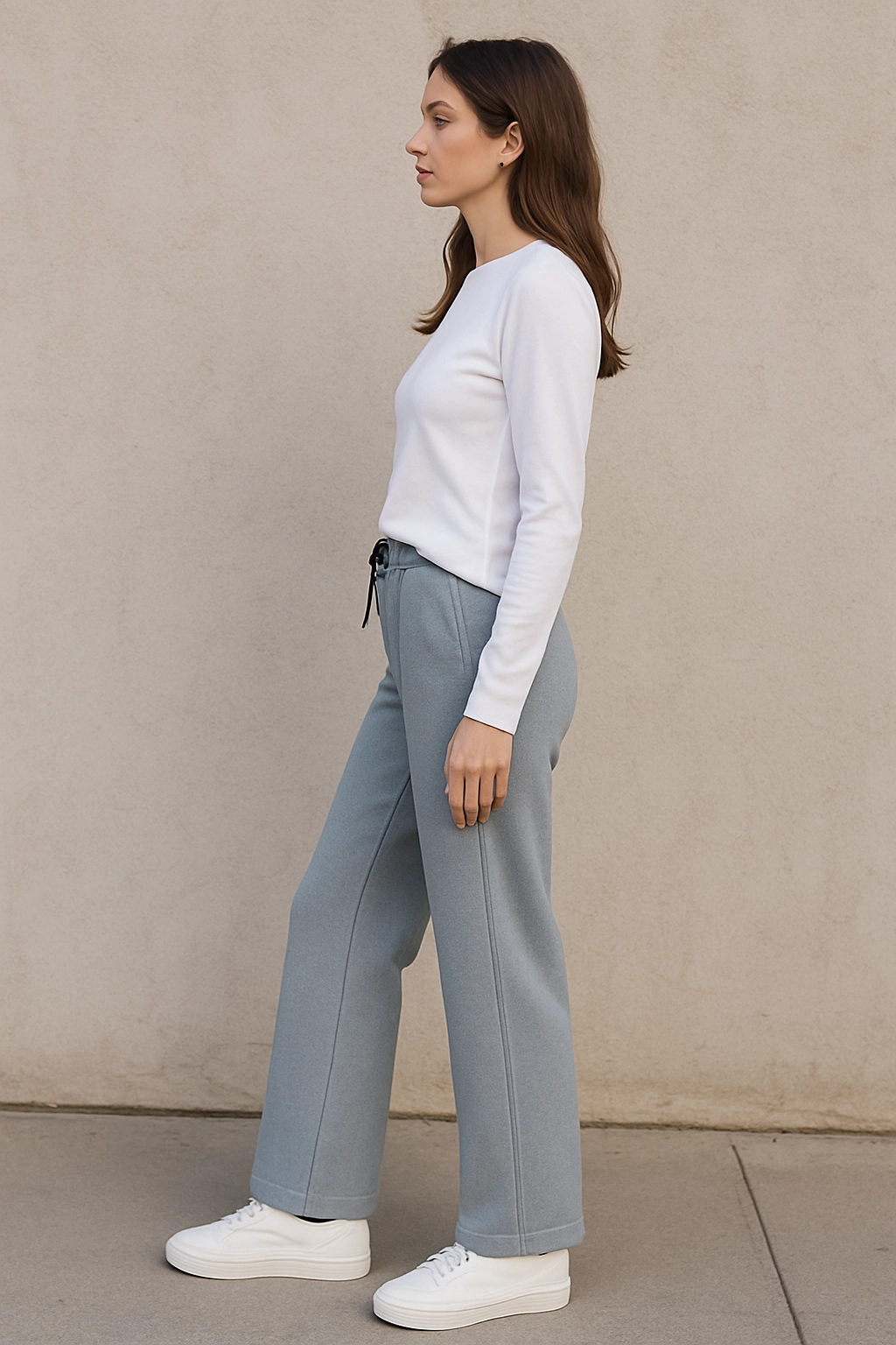 Dámské rozšířené tepláky s fleecem – světle šedé