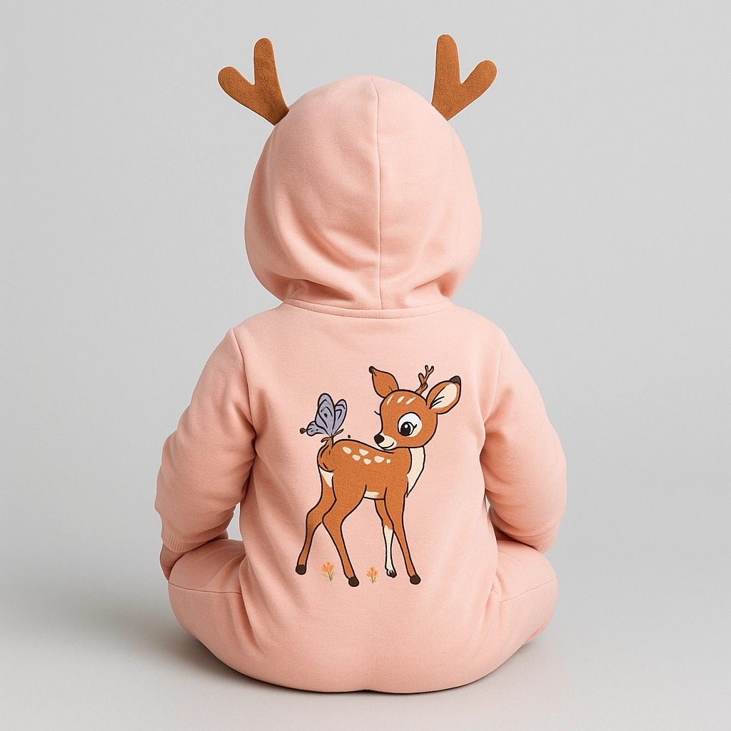 Kombinéza pro miminka s potiskem a textilní jeleními parohy