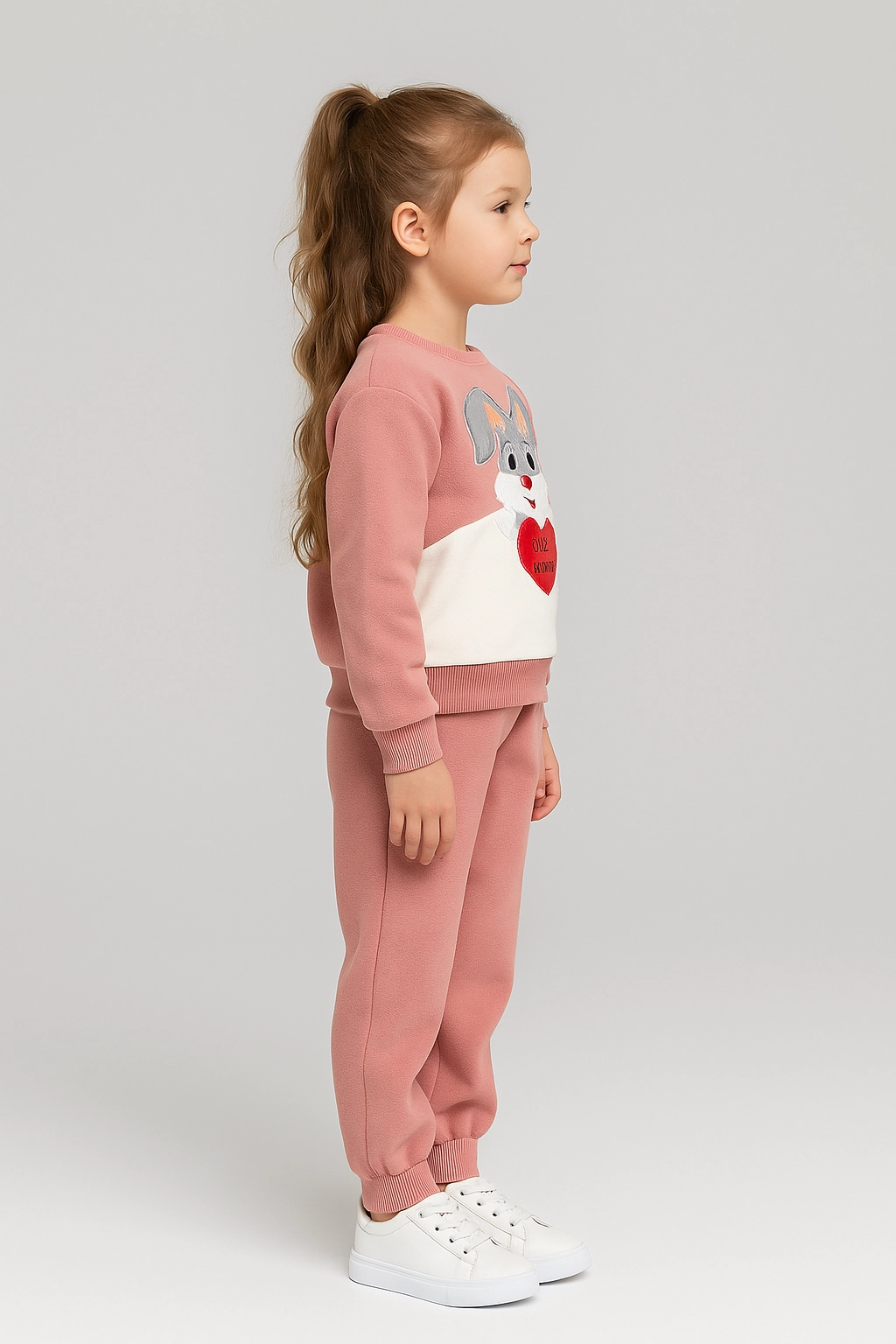 Dívčí tepláková souprava s fleecem a potiskem králíček 