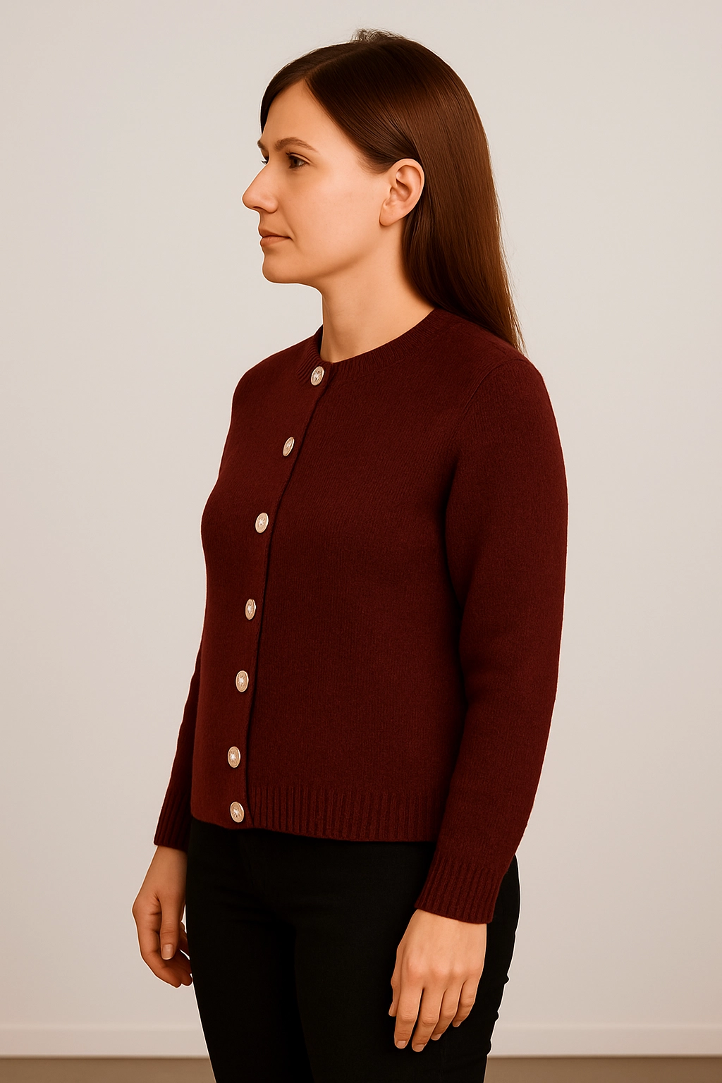 Dámský One Size kardigan vínové červené barvě s knoflíky 