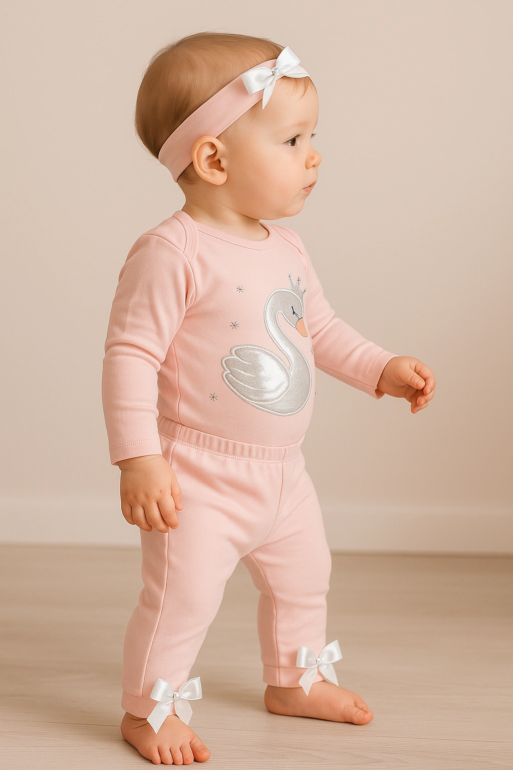 Roztomilá Sada oblečení pro miminka bodyček, kalhoty a čelenka 