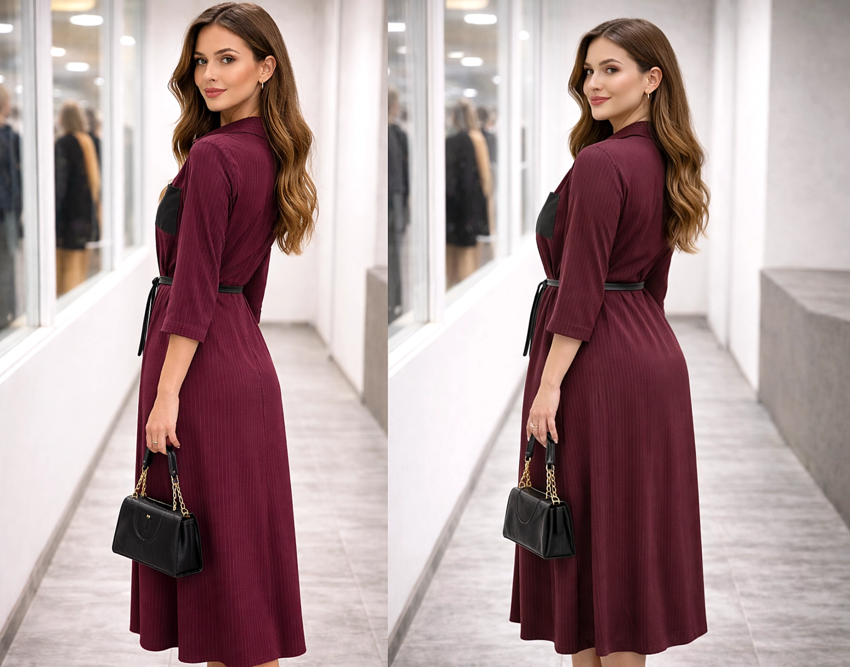 Dámské Tmavě vínové košilové šaty 