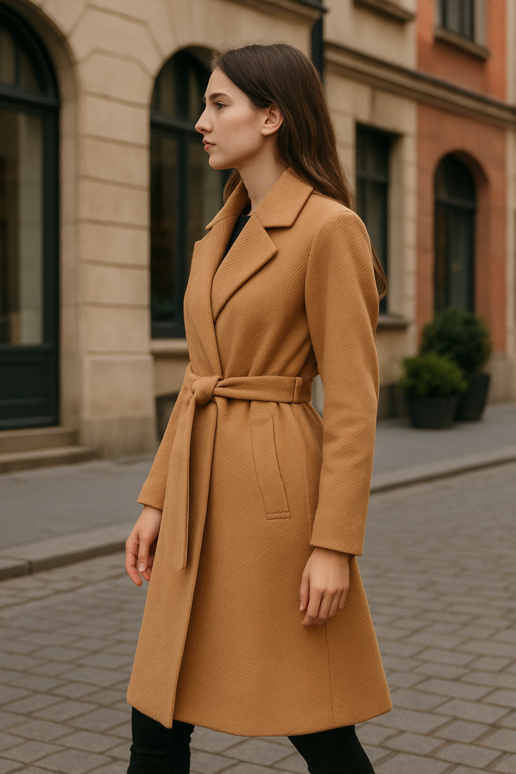 Kabát s páskem hnědý 