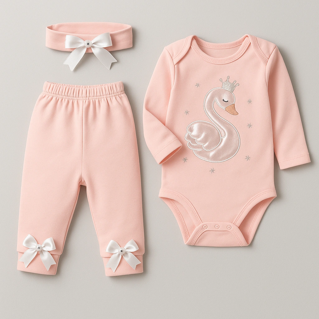 Roztomilá Sada oblečení pro miminka bodyček, kalhoty a čelenka 