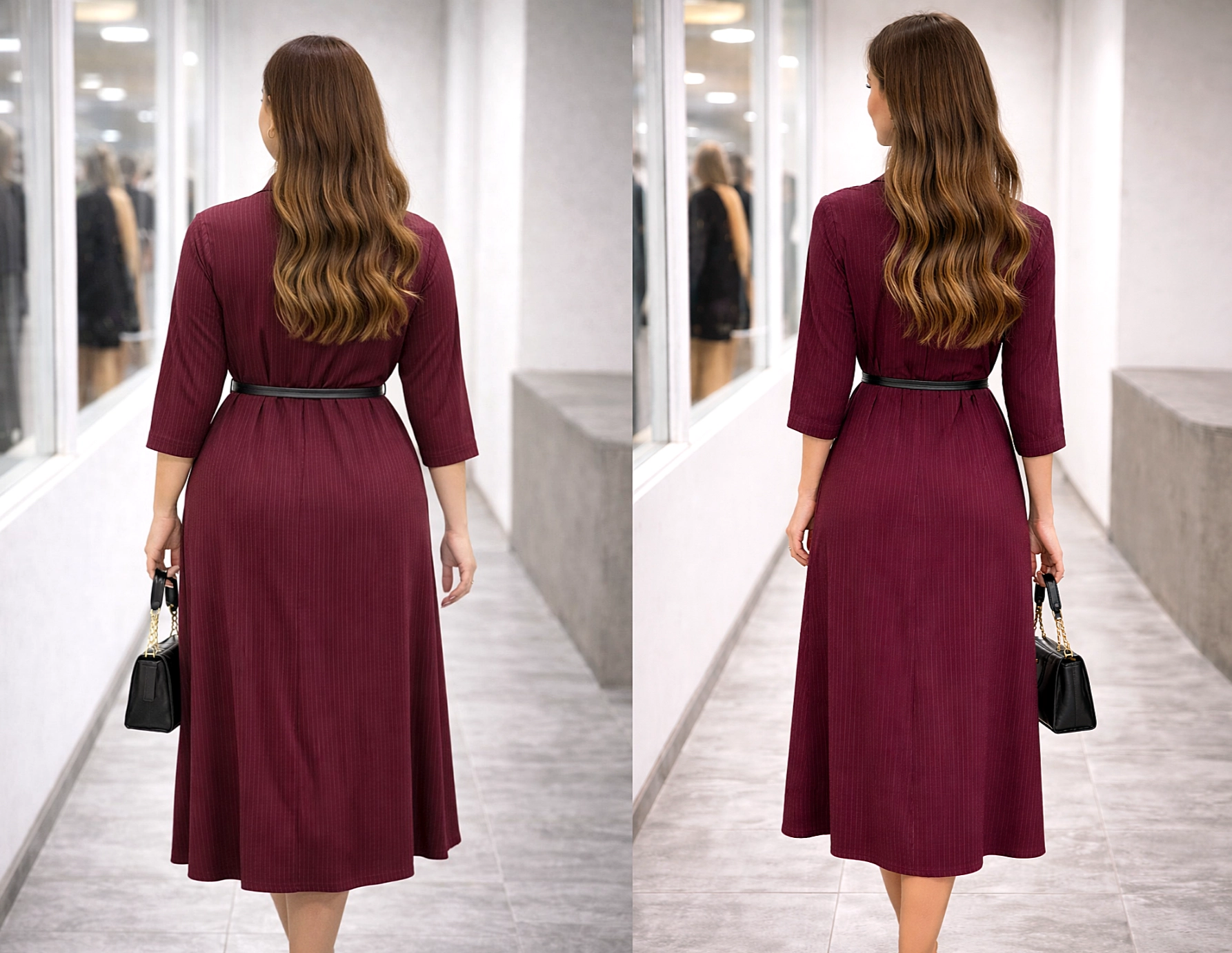 Dámské Tmavě vínové košilové šaty 