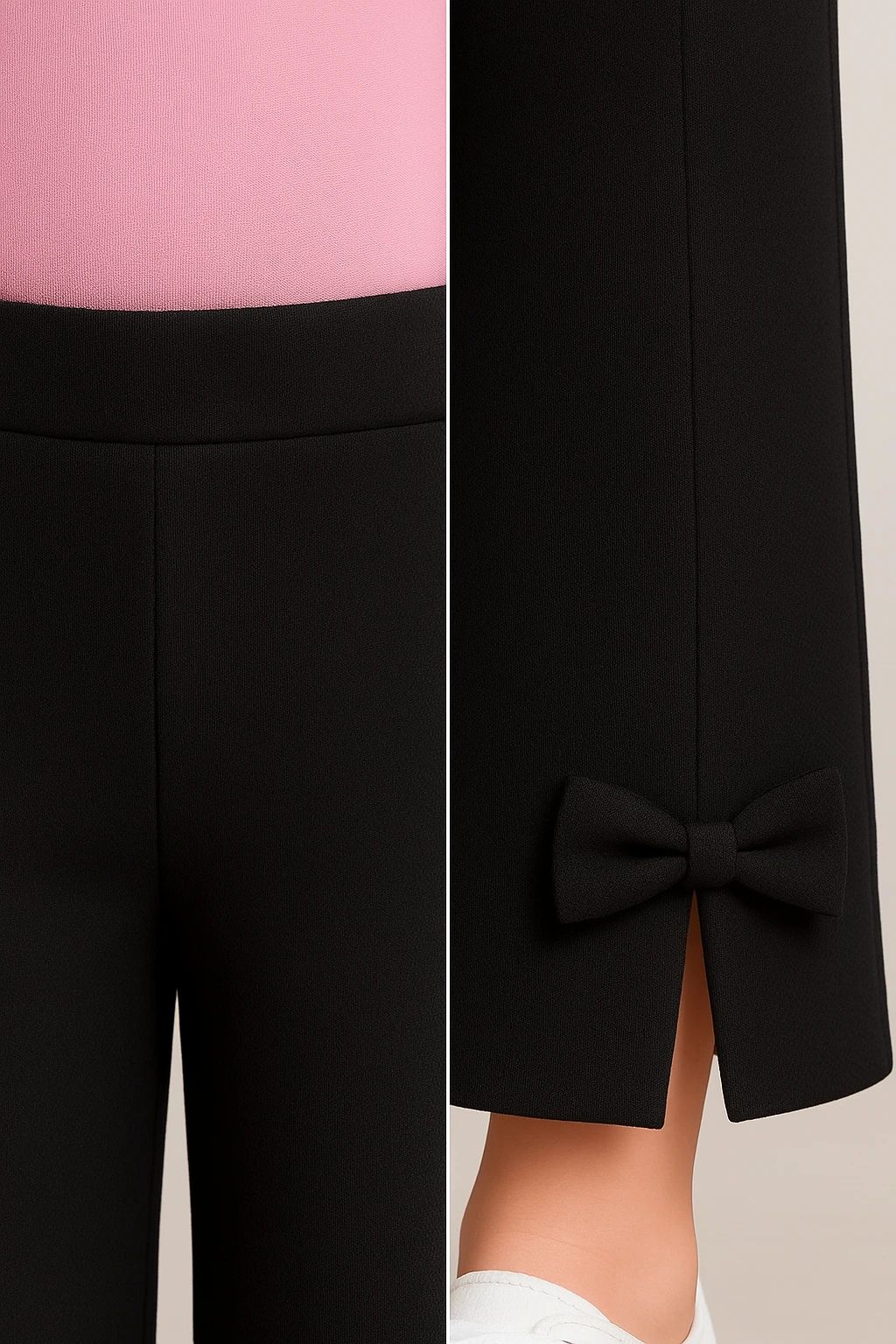 Módní dívčí kalhoty široké s rozparek a mašlí 