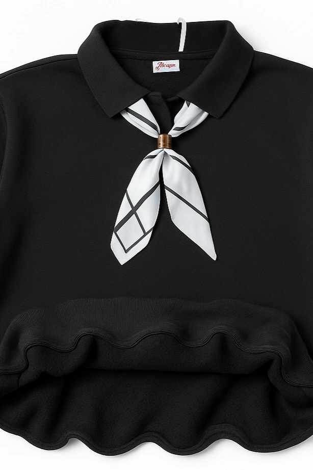 Dámská černá fleecová mikina s límečkem a šátkem