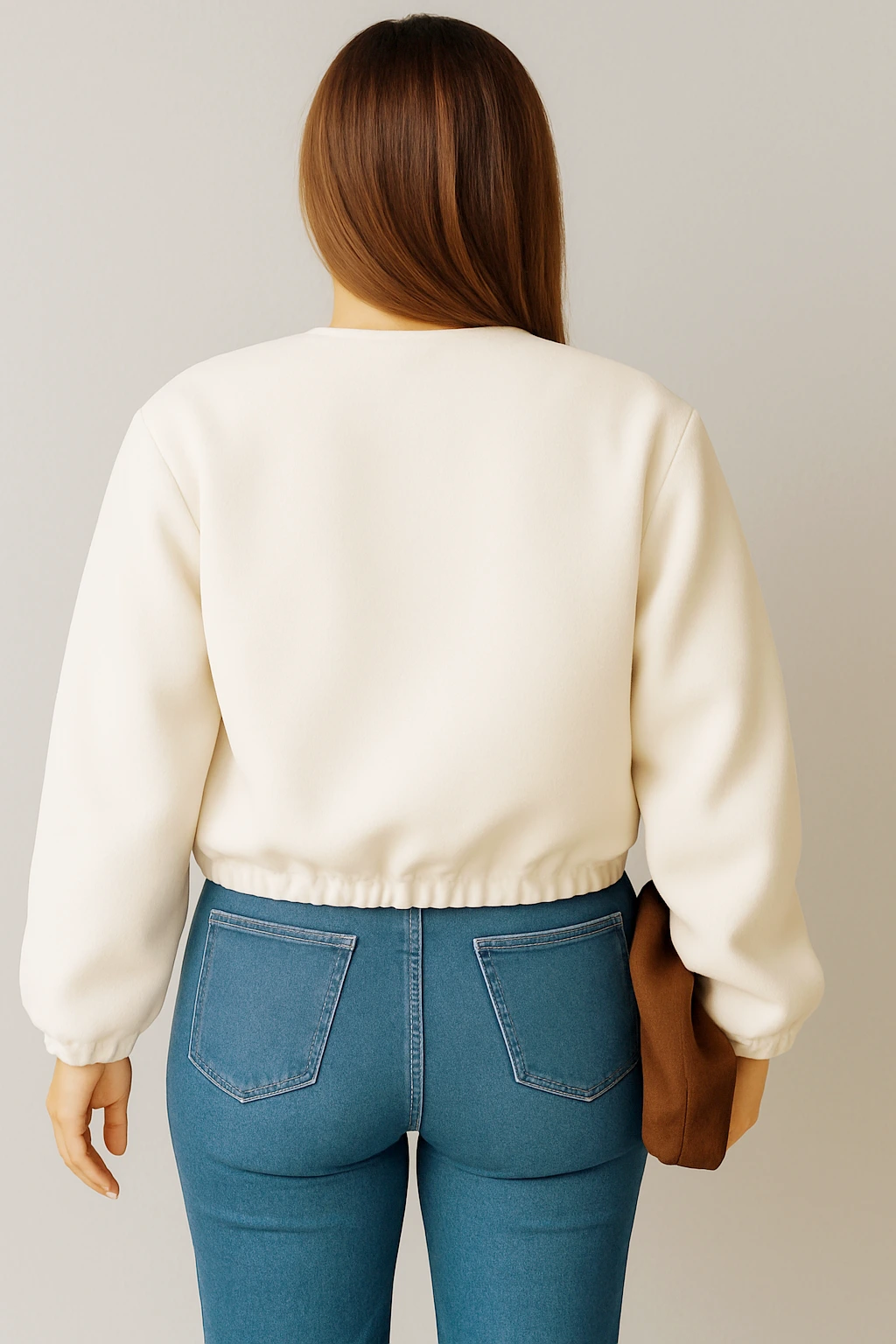 Dámská Krátká mikina v krémové barvě